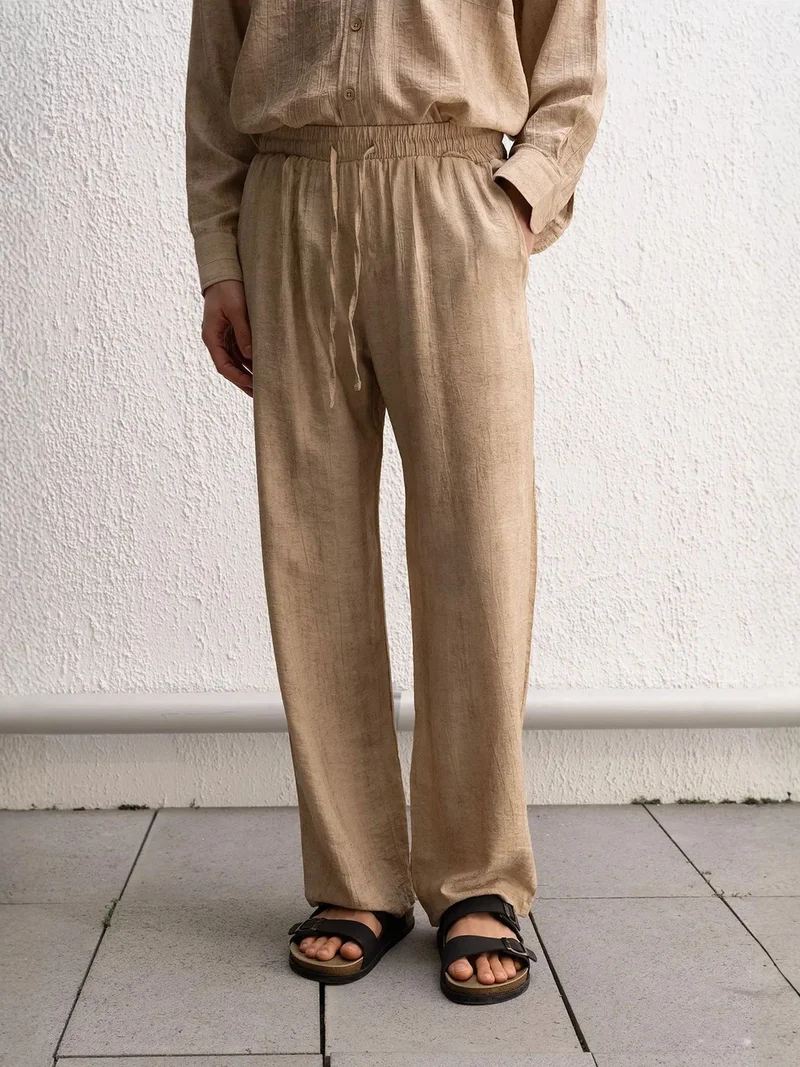 Giesto Beige Natural GIESTO Relaxed Fit Straight Leg Pants with Pocket for Men | Best Price UAE